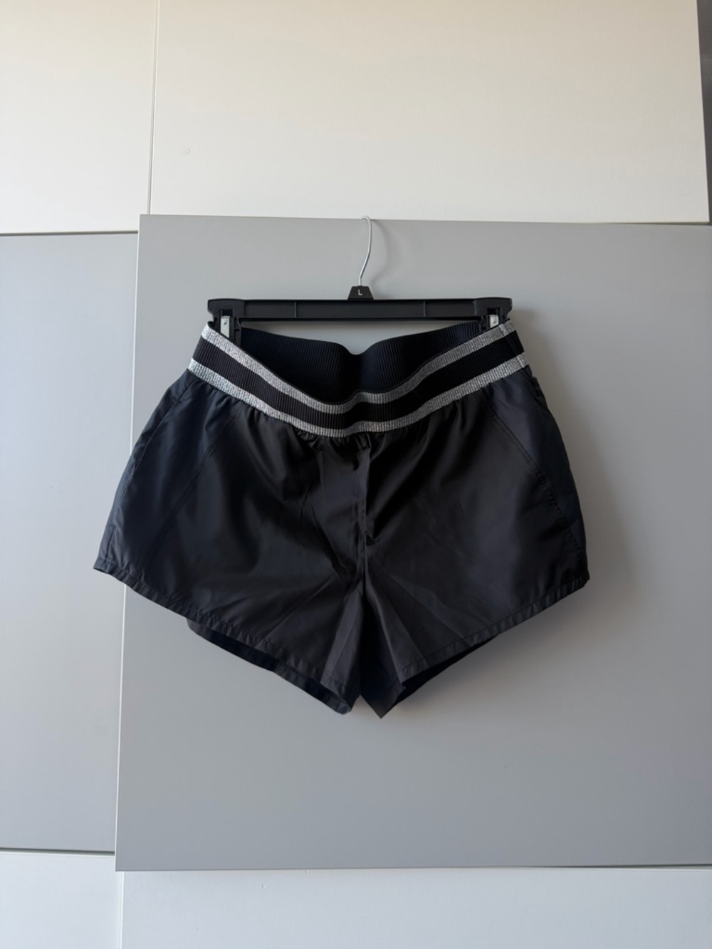 Victoria's Secret Black Athletic Shorts with Silver Stripe Waistband